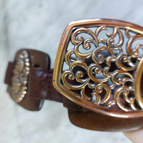 Brighton Women's Black Leather Coconut Shell Buckle Belt small/30" length - Picture 3 of 7